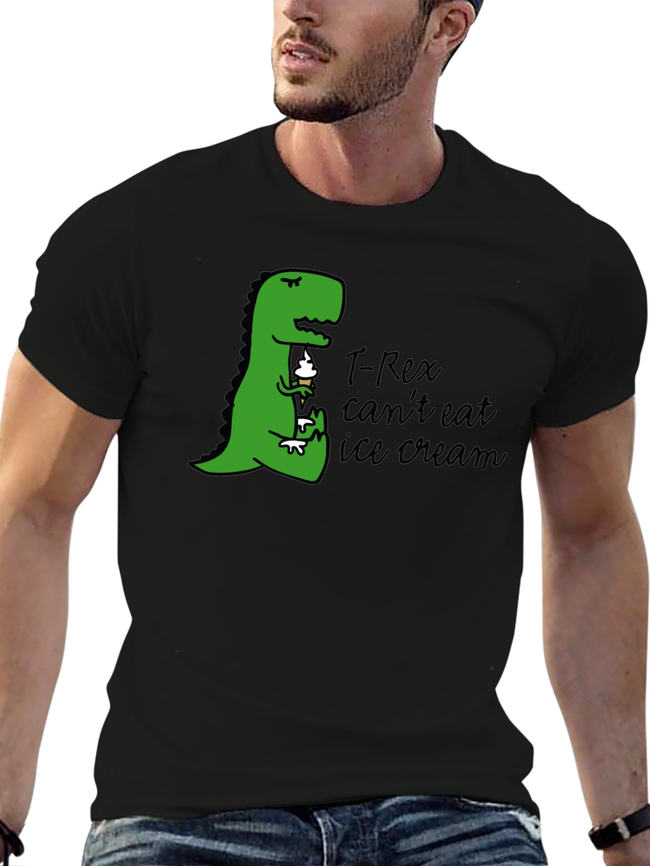 Black T-Rex Ice Cream Humor Graphic Tee view 6