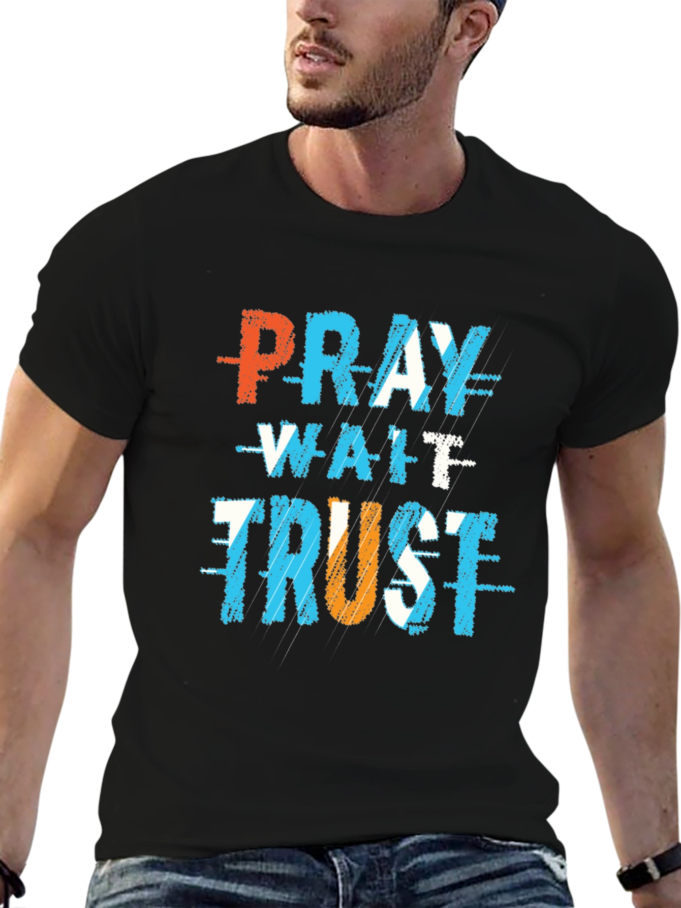 Black Pray Wait Trust Graphic T-Shirt view 6