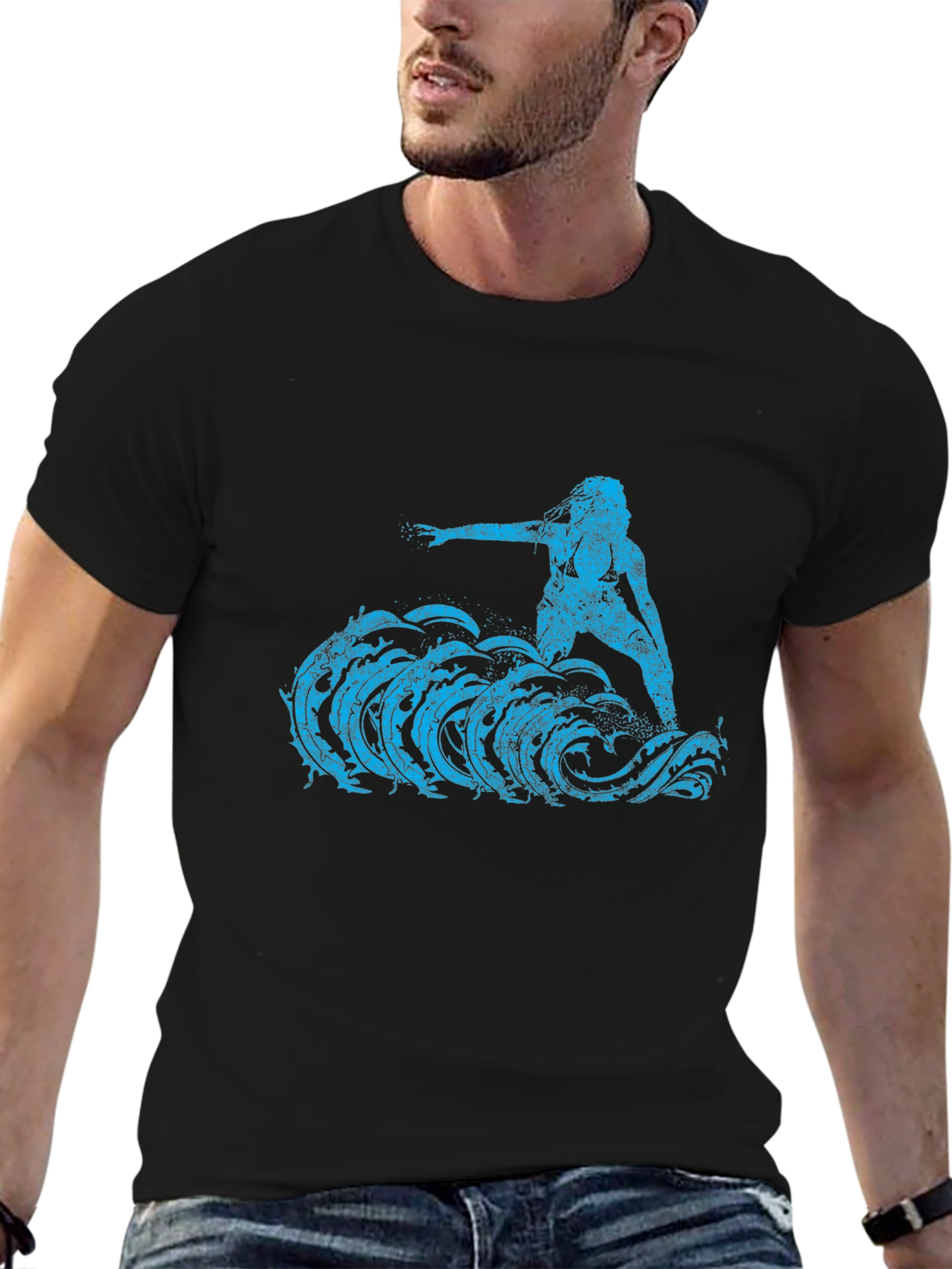 Black Surfer Girl Tee - Black Cotton Graphic T-Shirt view 6