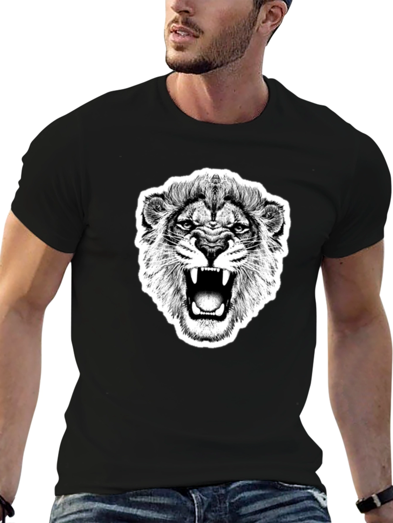 Black Lion Graphic Black T-Shirt - Bold Statement Tee view 6