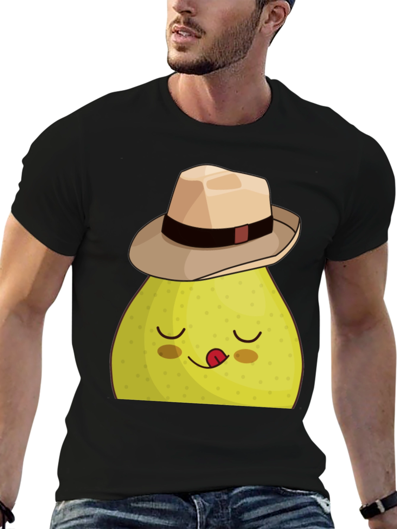 Black Funny Pear with Hat Graphic Tee - Black view 6