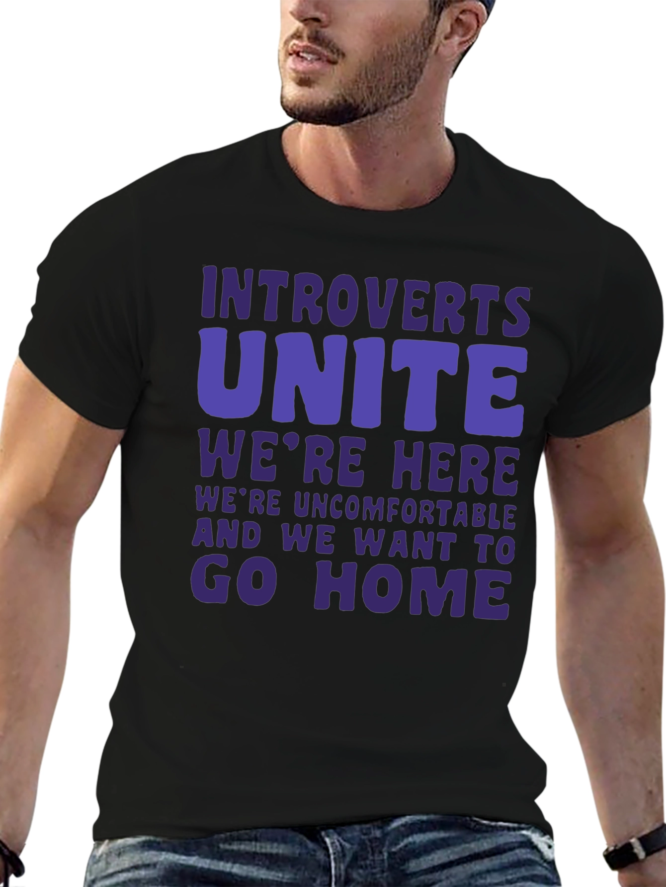 Black Introvert Unite Funny Graphic T-Shirt view 6