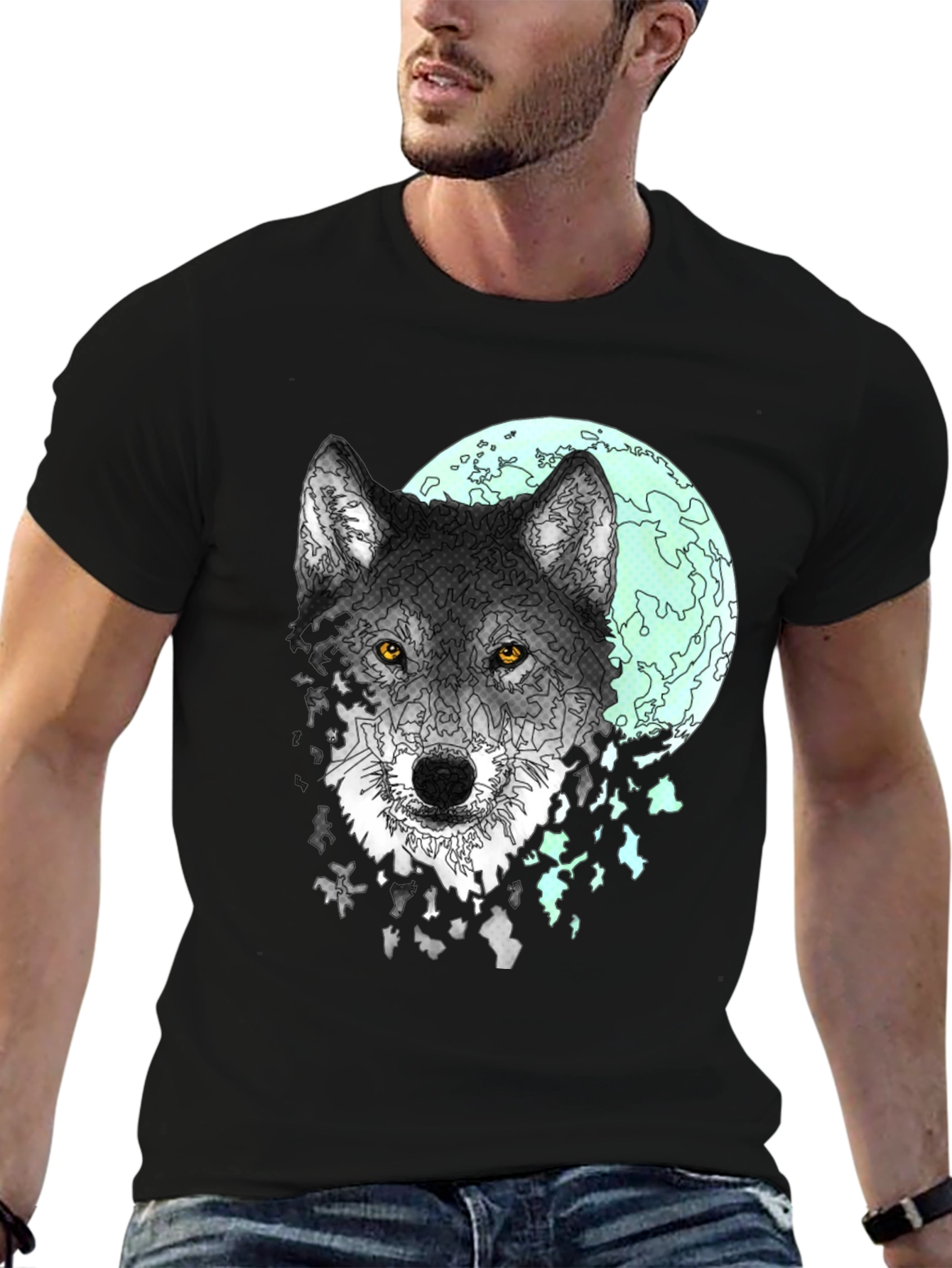 Black Wolf Moon Graphic Tee - Men's Black T-Shirt view 6