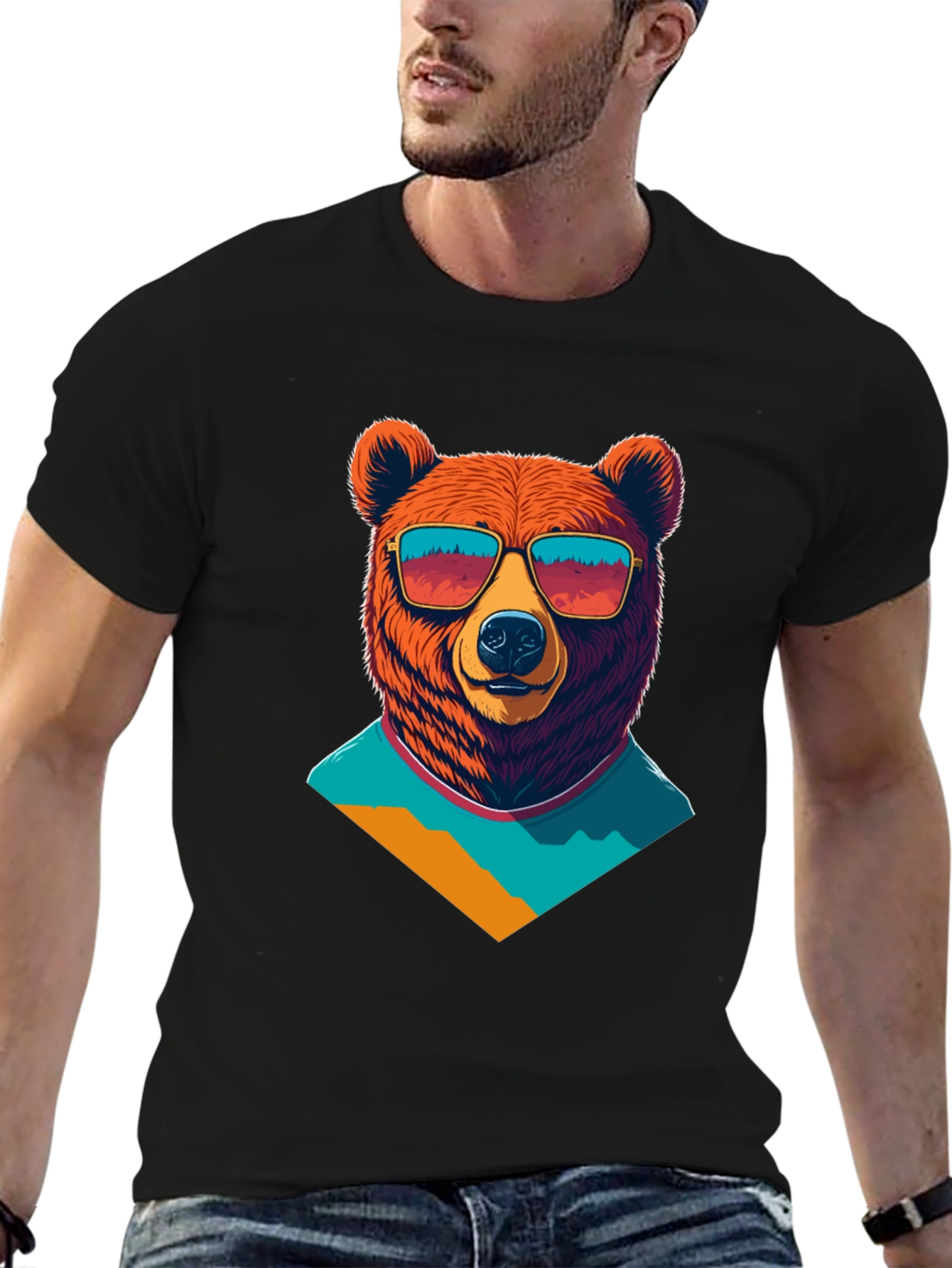 Black Cool Bear Graphic Tee - Black Cotton T-Shirt view 6