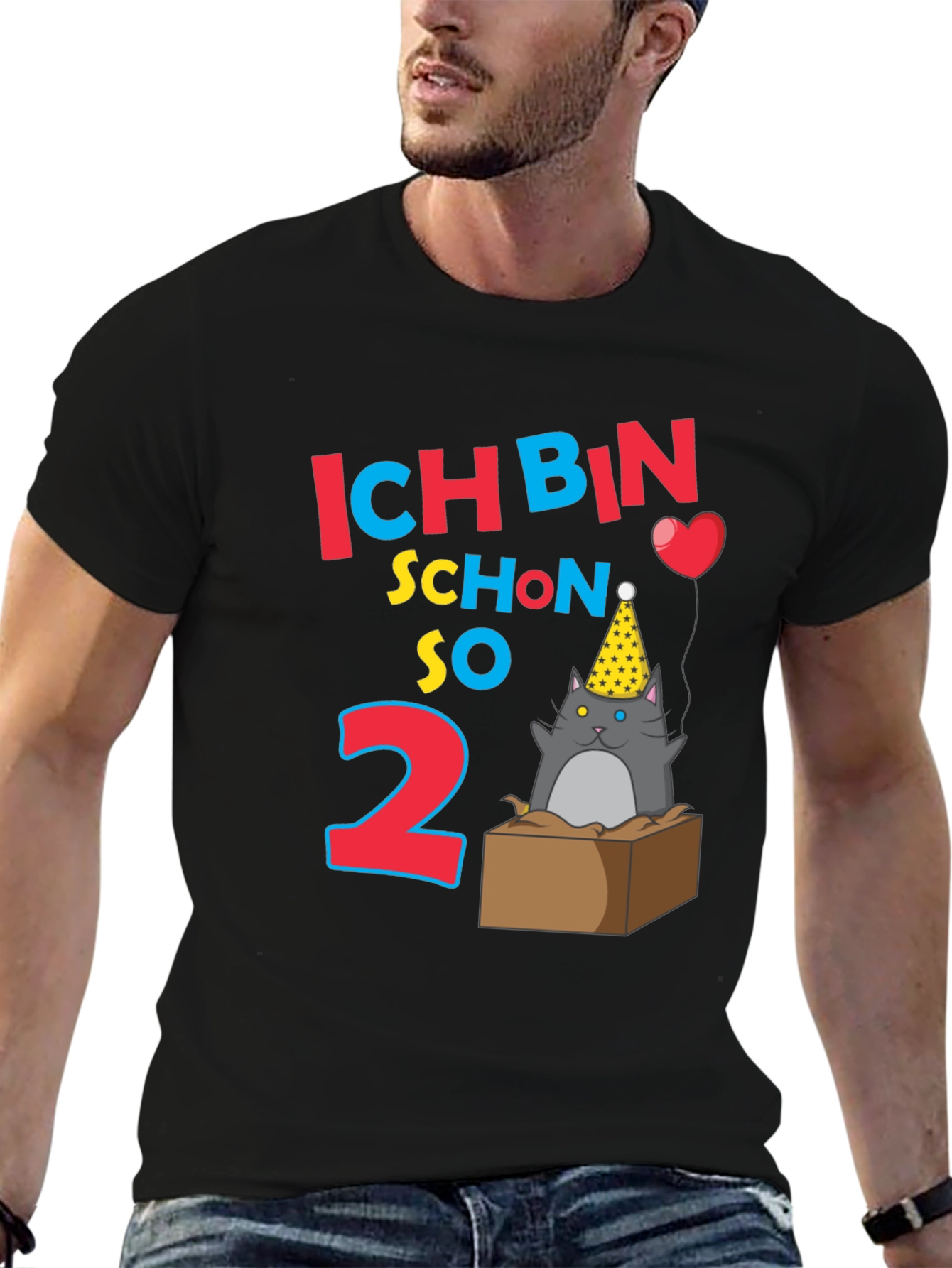 Black Ich Bin Schon So 2 Birthday Cat T-Shirt view 6