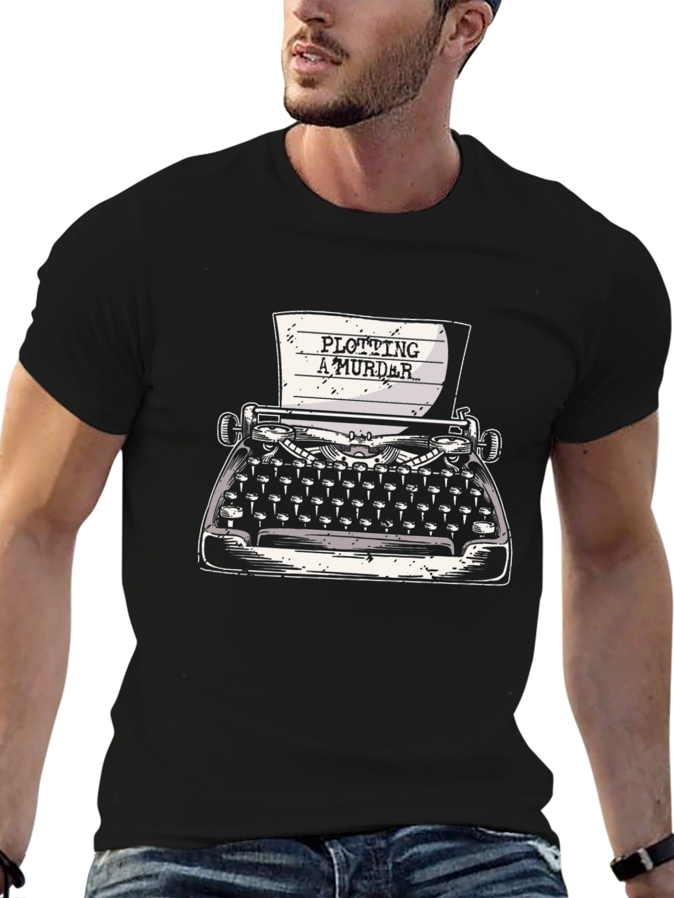 Black Plotting a Murder Typewriter T-Shirt view 6