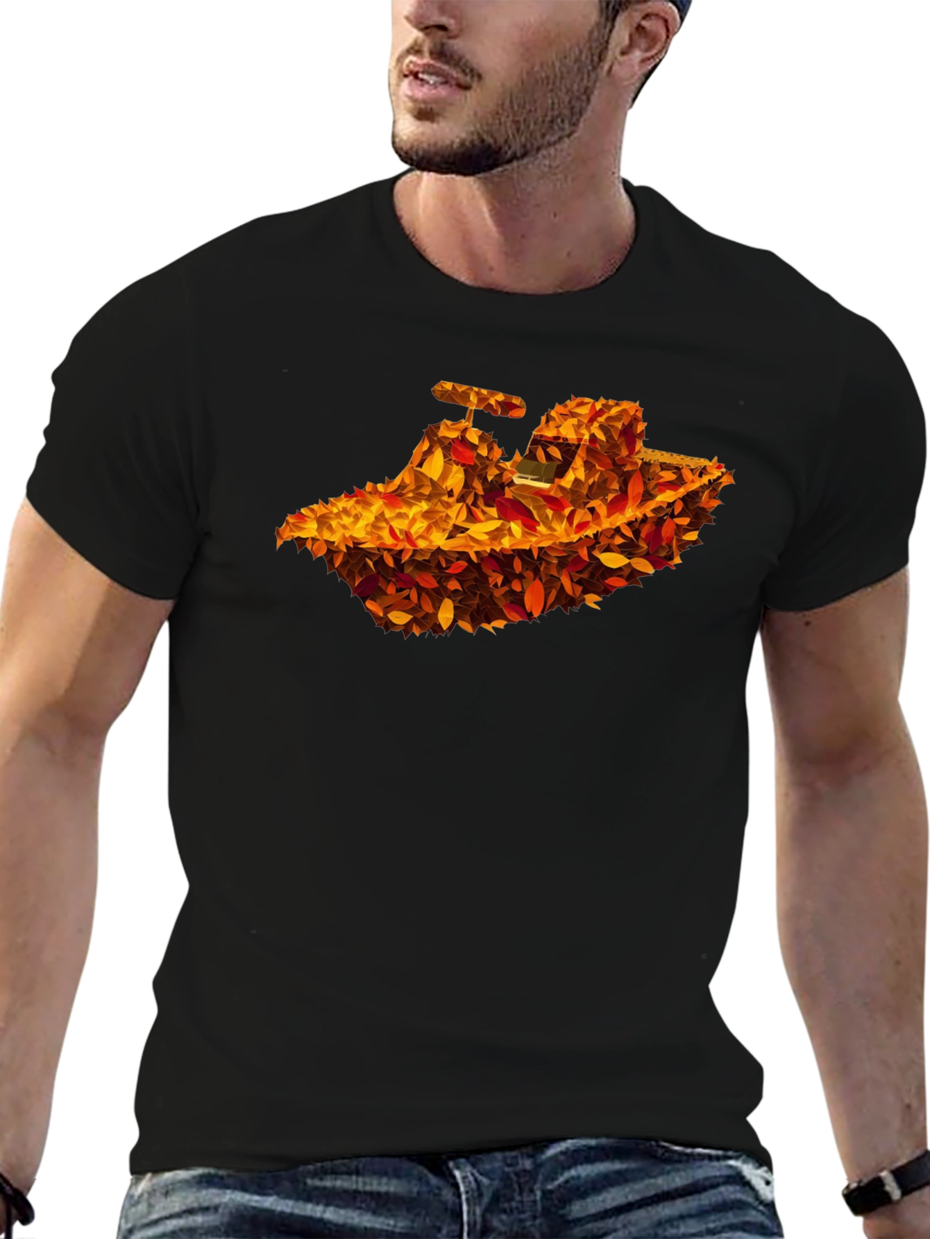 Black Autumn Leaves Tractor Graphic T-Shirt view 6