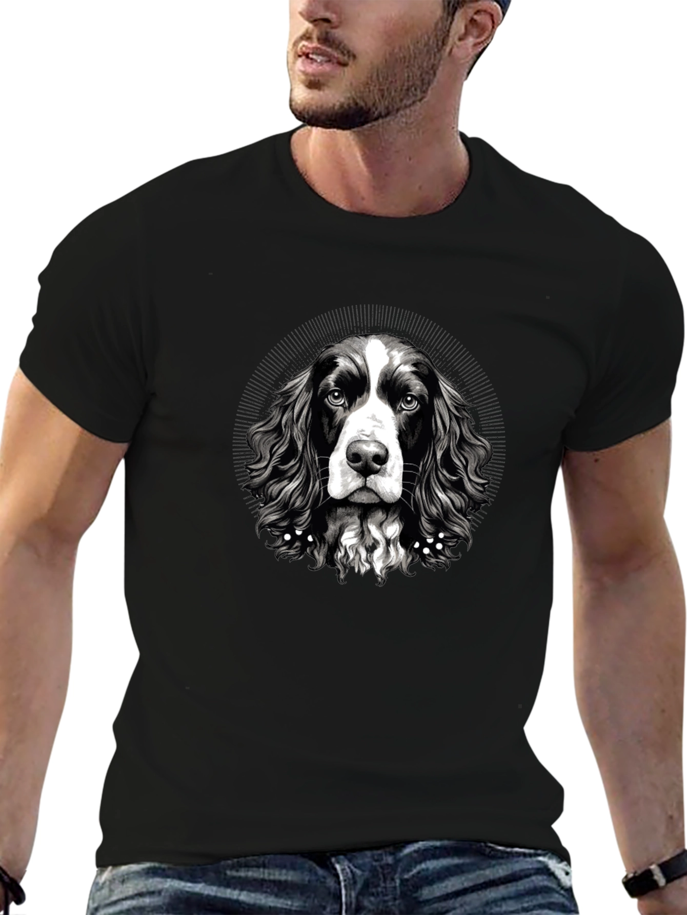 Black Dog Portrait Black T-Shirt - Men's Graphic Tee view 6