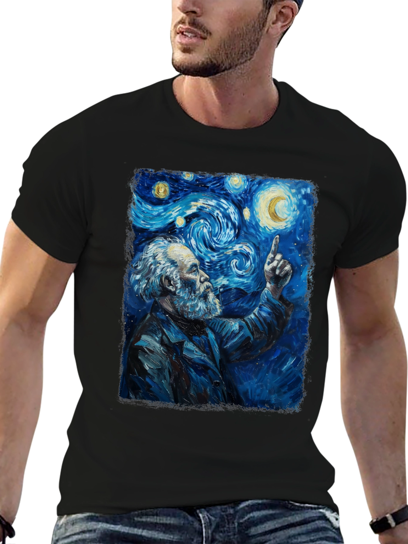 Black Starry Night Philosopher Graphic Tee view 6