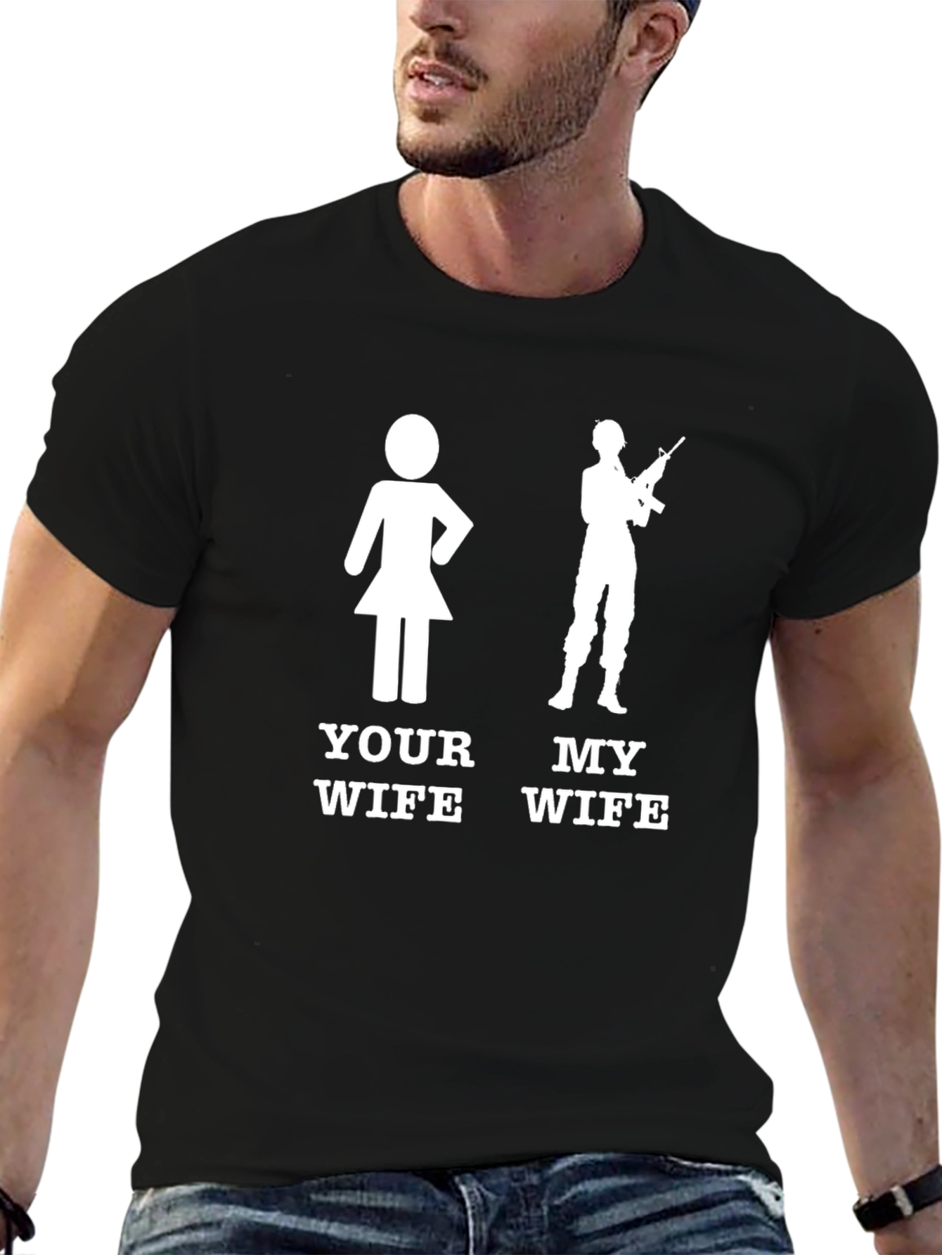 Black Funny 'Your Wife My Wife' Graphic Tee view 6