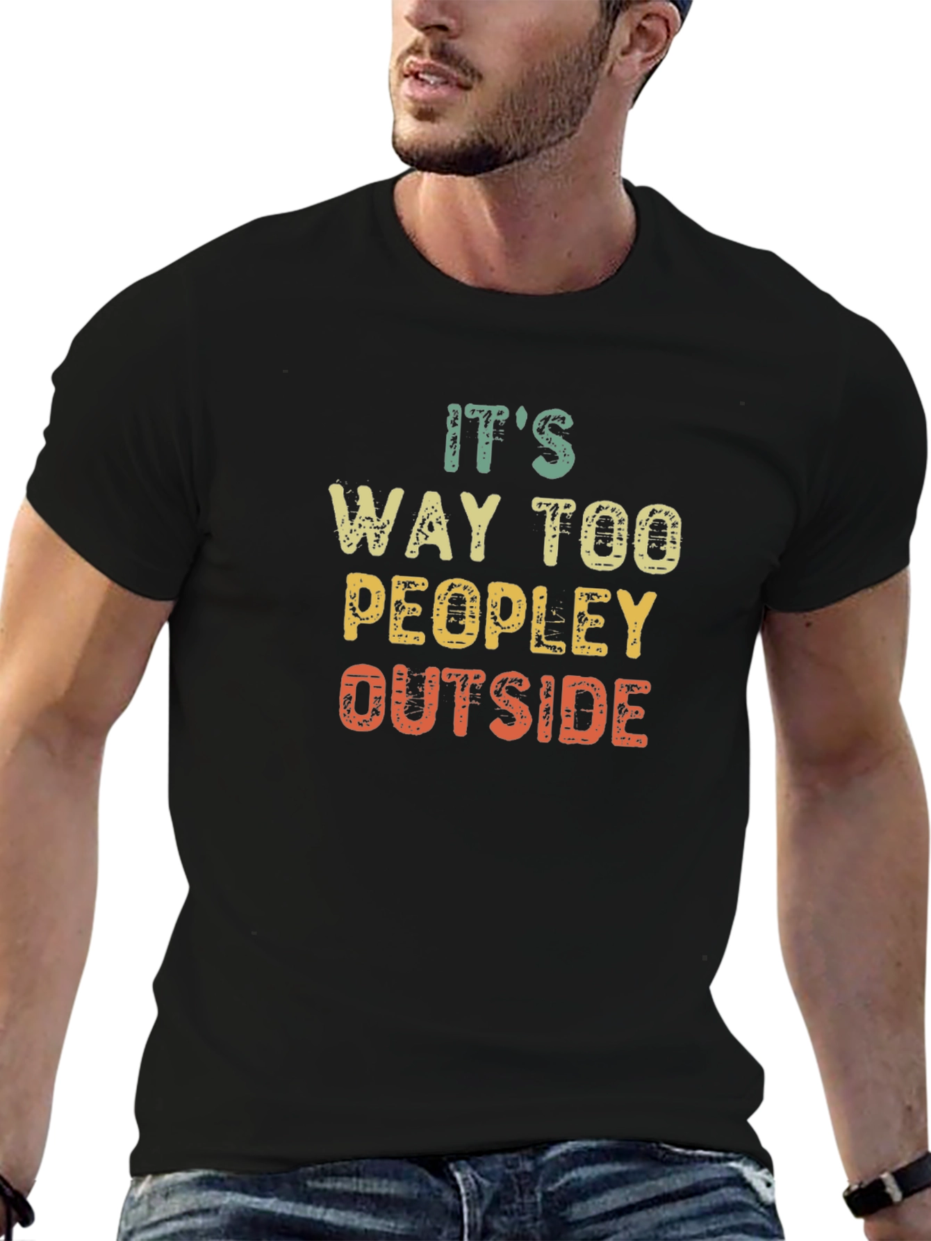 Black Funny "Too Peopley Outside" Graphic Tee view 6