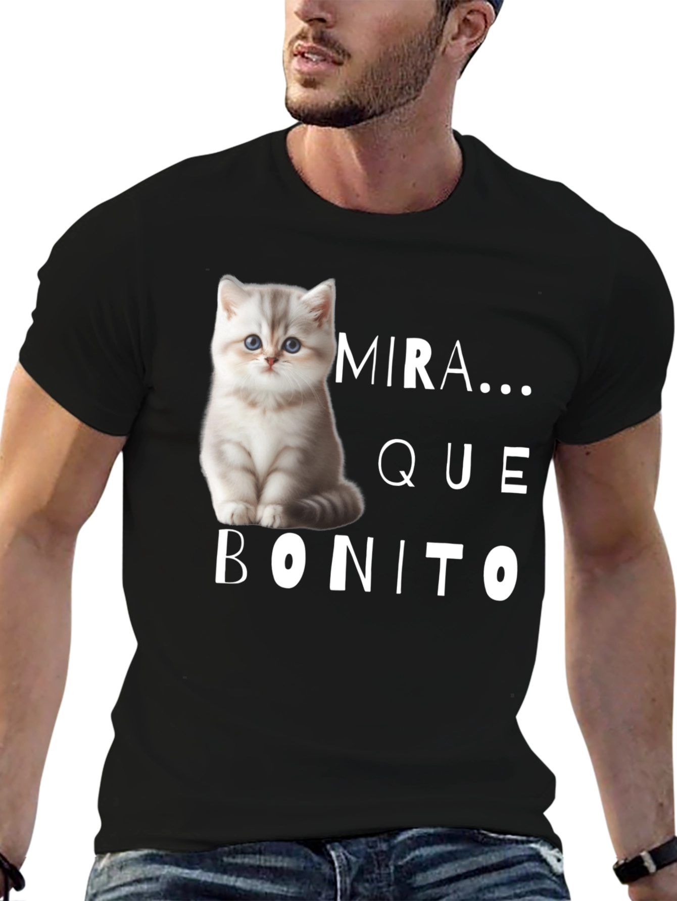 Black Cute Cat T-Shirt - Mira Que Bonito! view 6