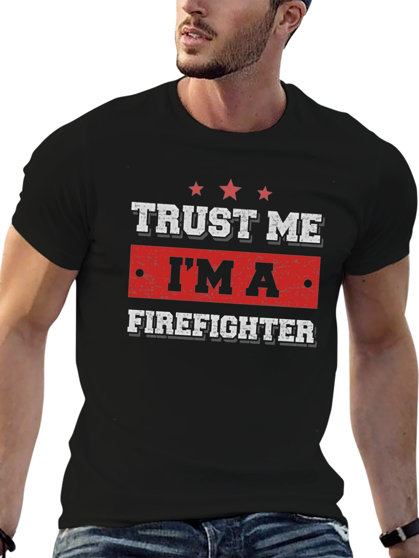 Black Trust Me I'm A Firefighter T-Shirt view 6