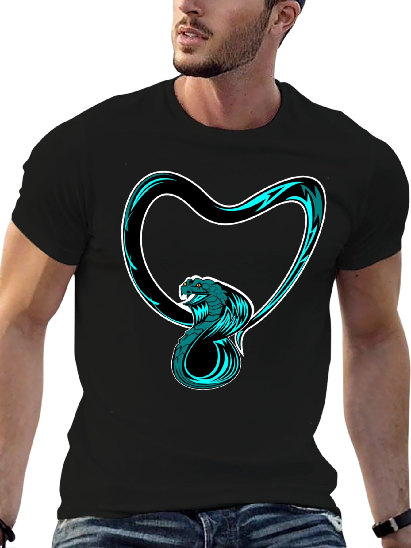 Black Cobra Heart Graphic Tee - Stylish Black T-Shirt view 6