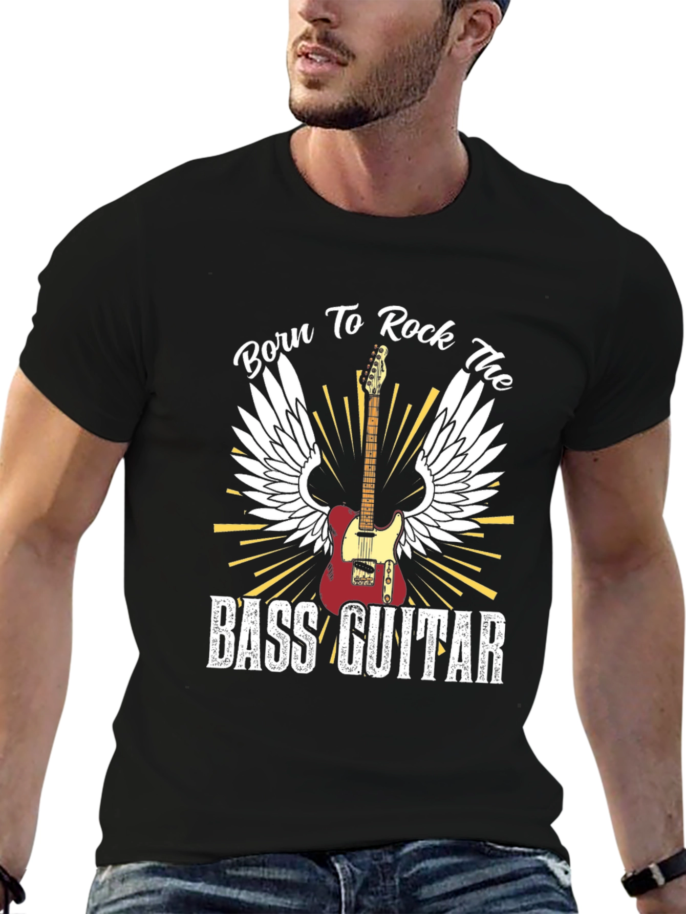 Black Born to Rock the Bass Guitar T-Shirt view 6