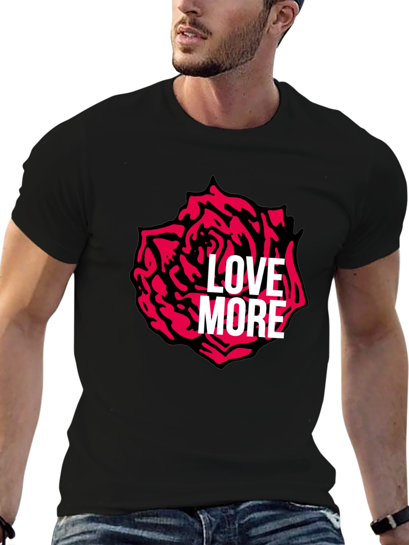 Black Love More Rose Graphic Tee - Stylish Black T-Shirt view 6