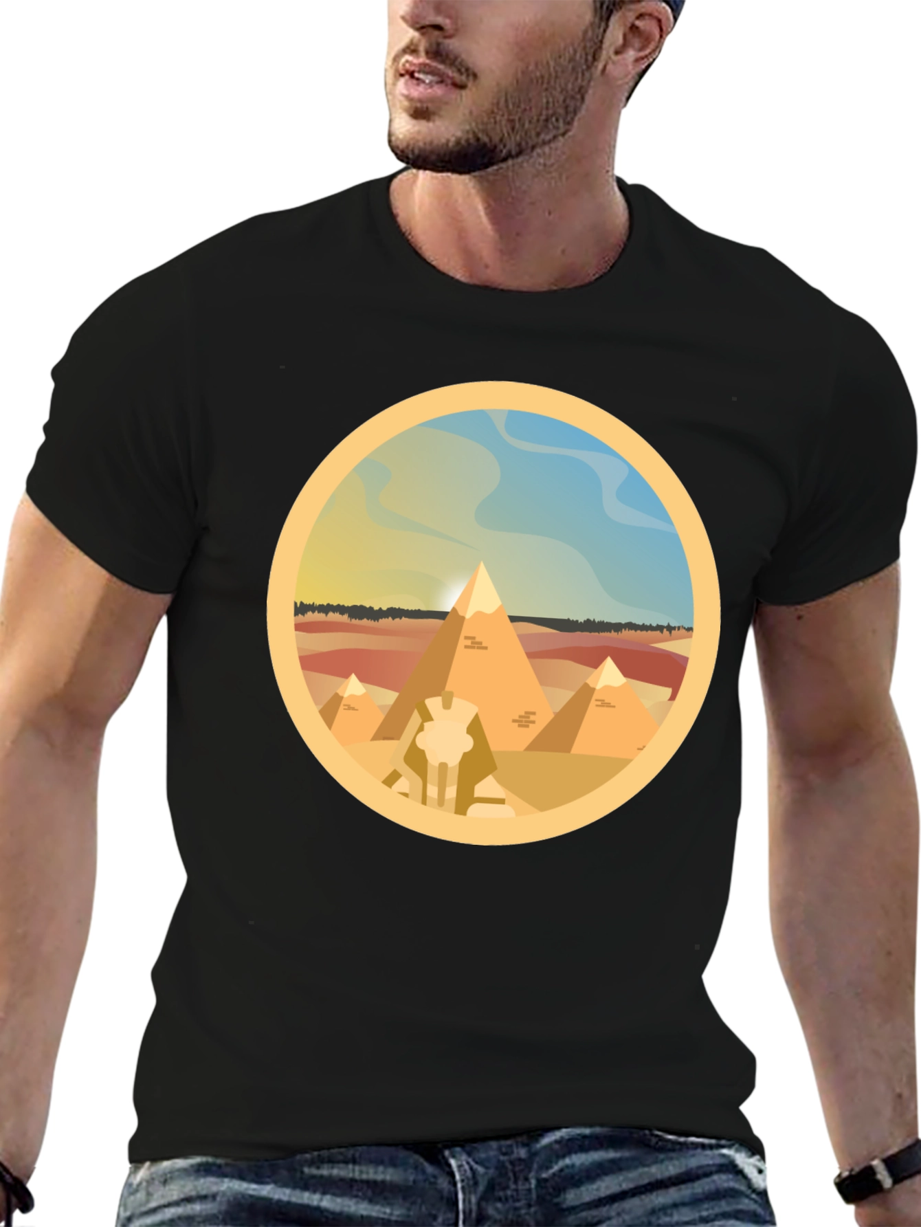 Black Egyptian Pyramids Graphic T-Shirt - Black Cotton Tee view 6