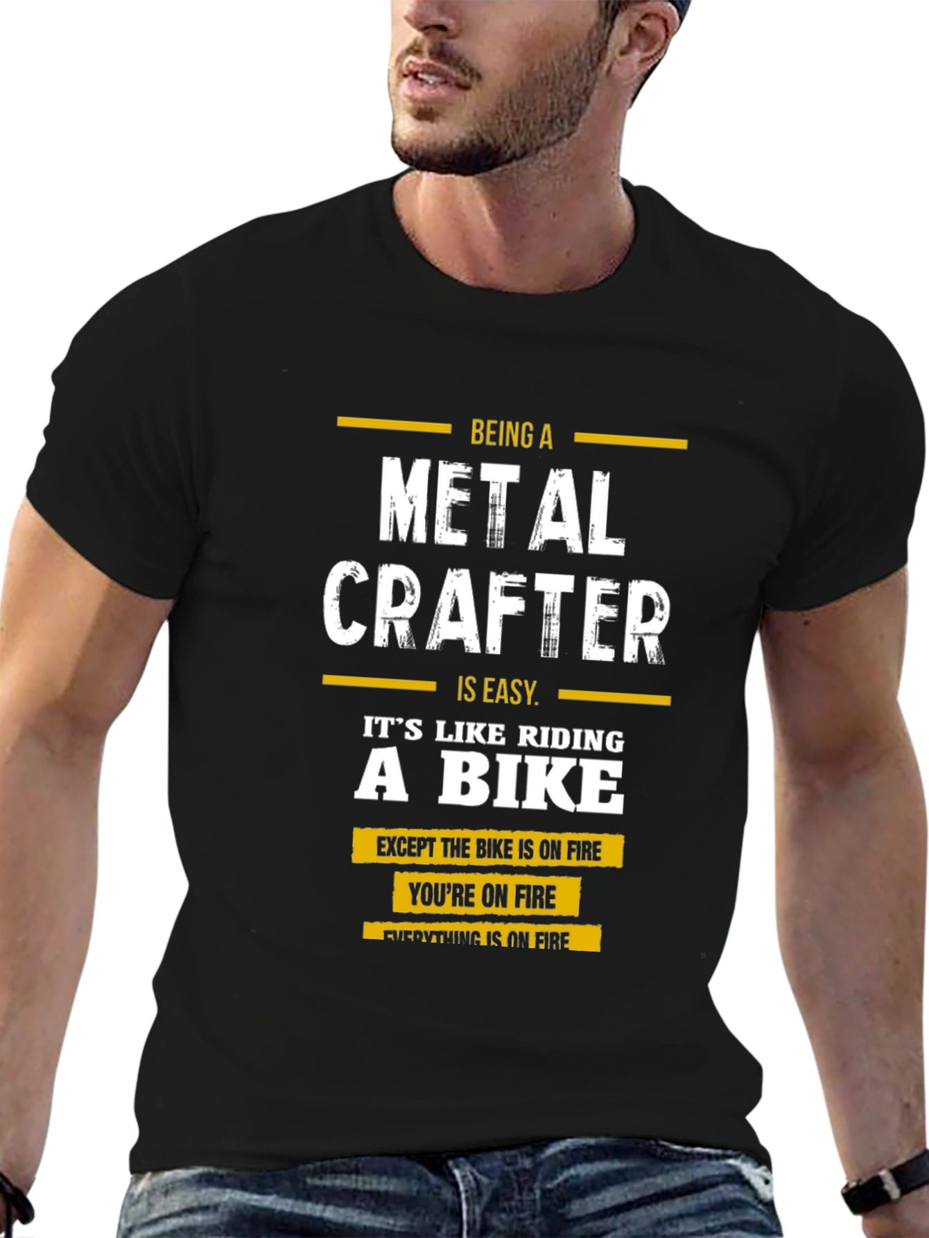 Black Metal Crafter T-Shirt: Riding a Bike on Fire! view 6