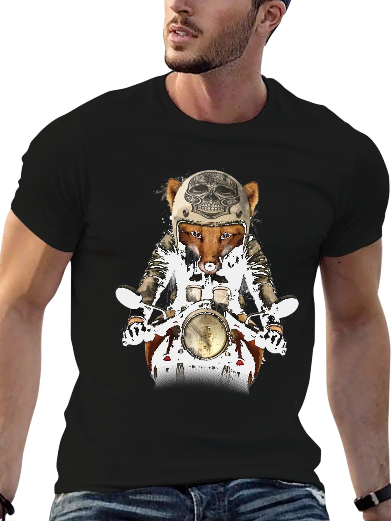 Black Fox on Motorcycle Graphic Tee view 6