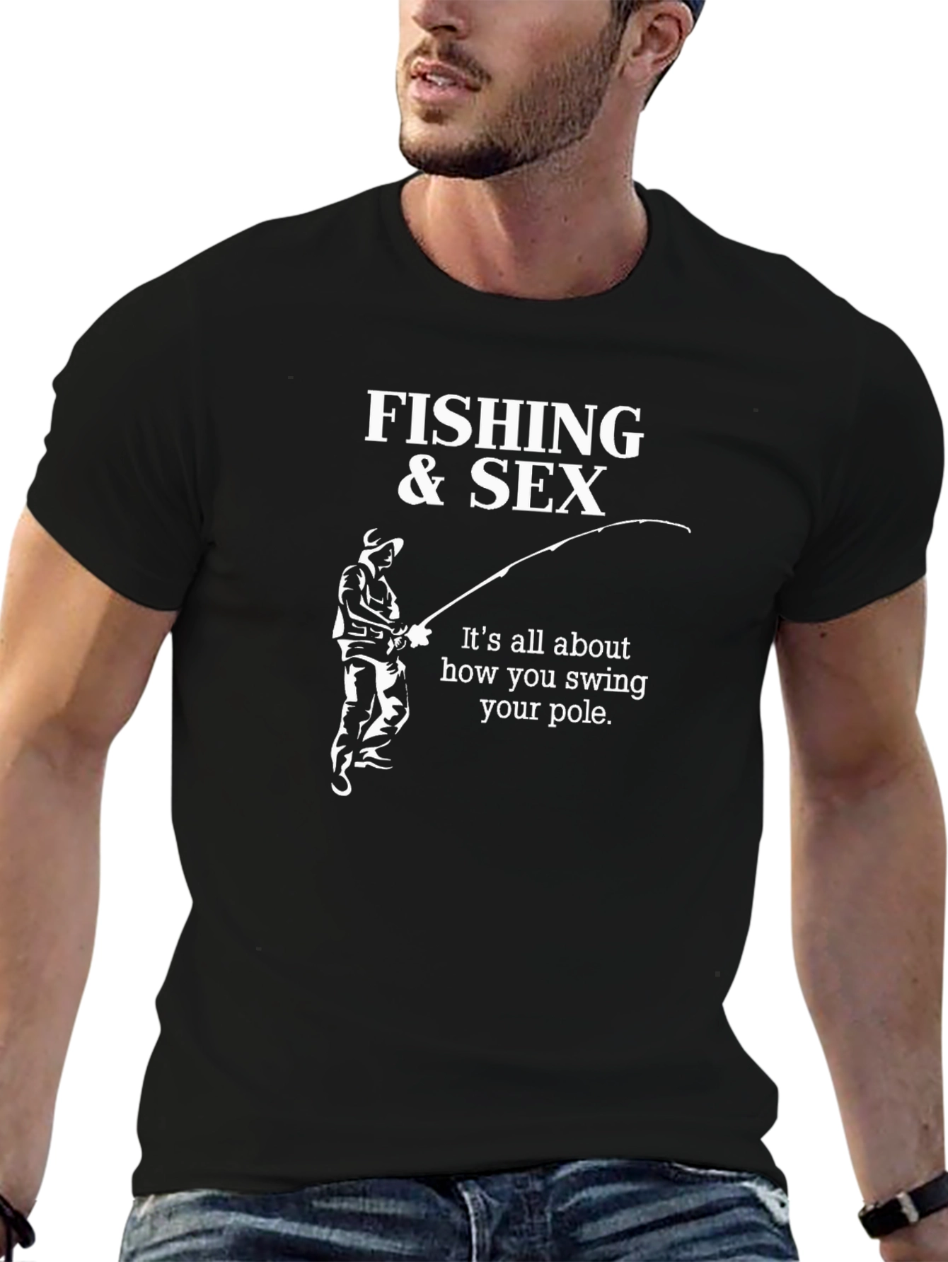 Black Fishing & Sex T-Shirt - Funny Angler Humor Tee view 6