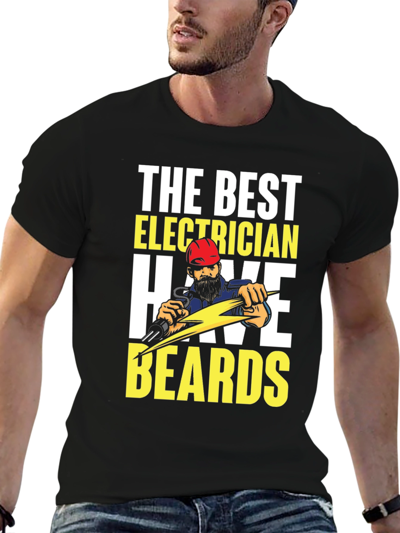 Black Bearded Electrician T-Shirt - Funny Electrician Gift view 6