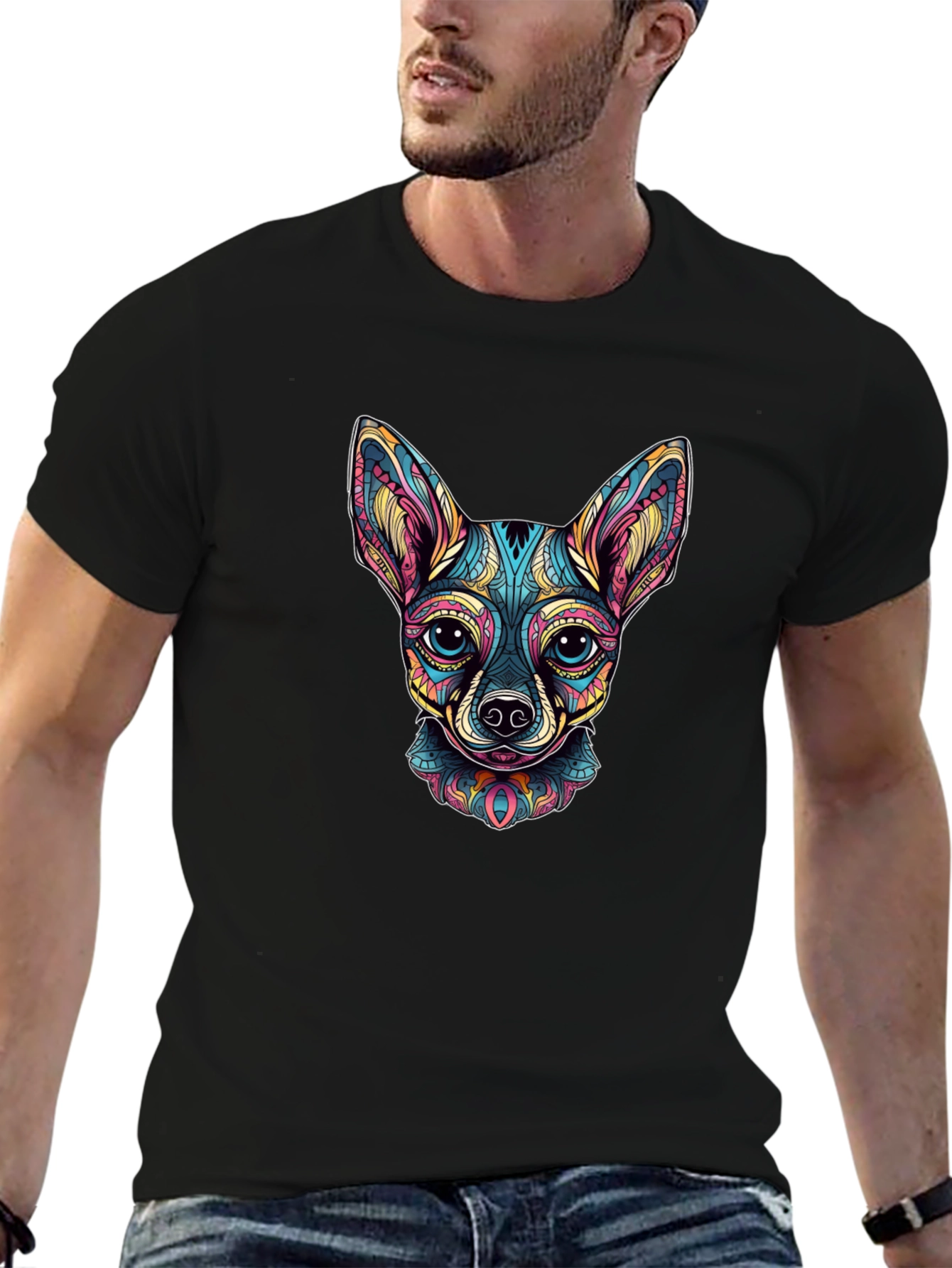 Black Chihuahua Dog Art Graphic Print Black T-Shirt view 6