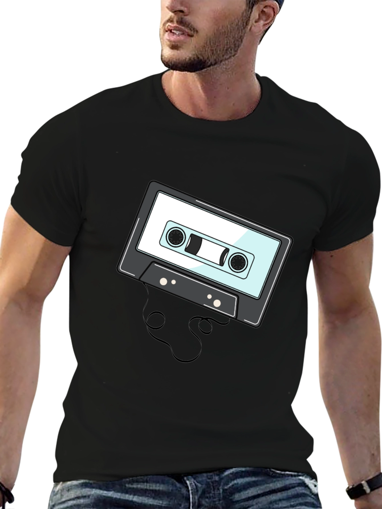 Black Retro Cassette Tape Graphic T-Shirt view 6