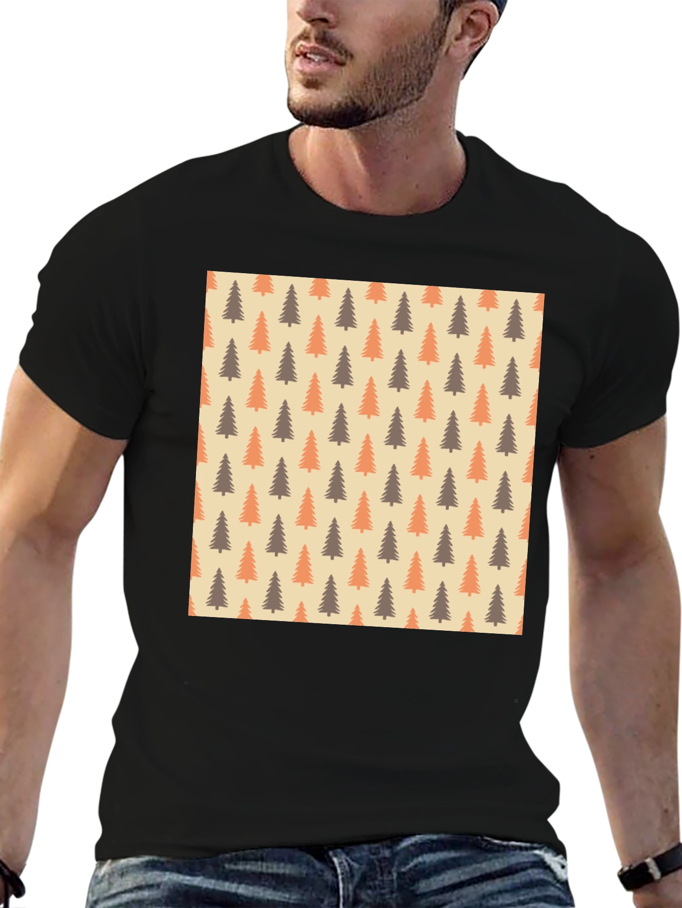 Black Retro Pine Tree Pattern Tee view 6
