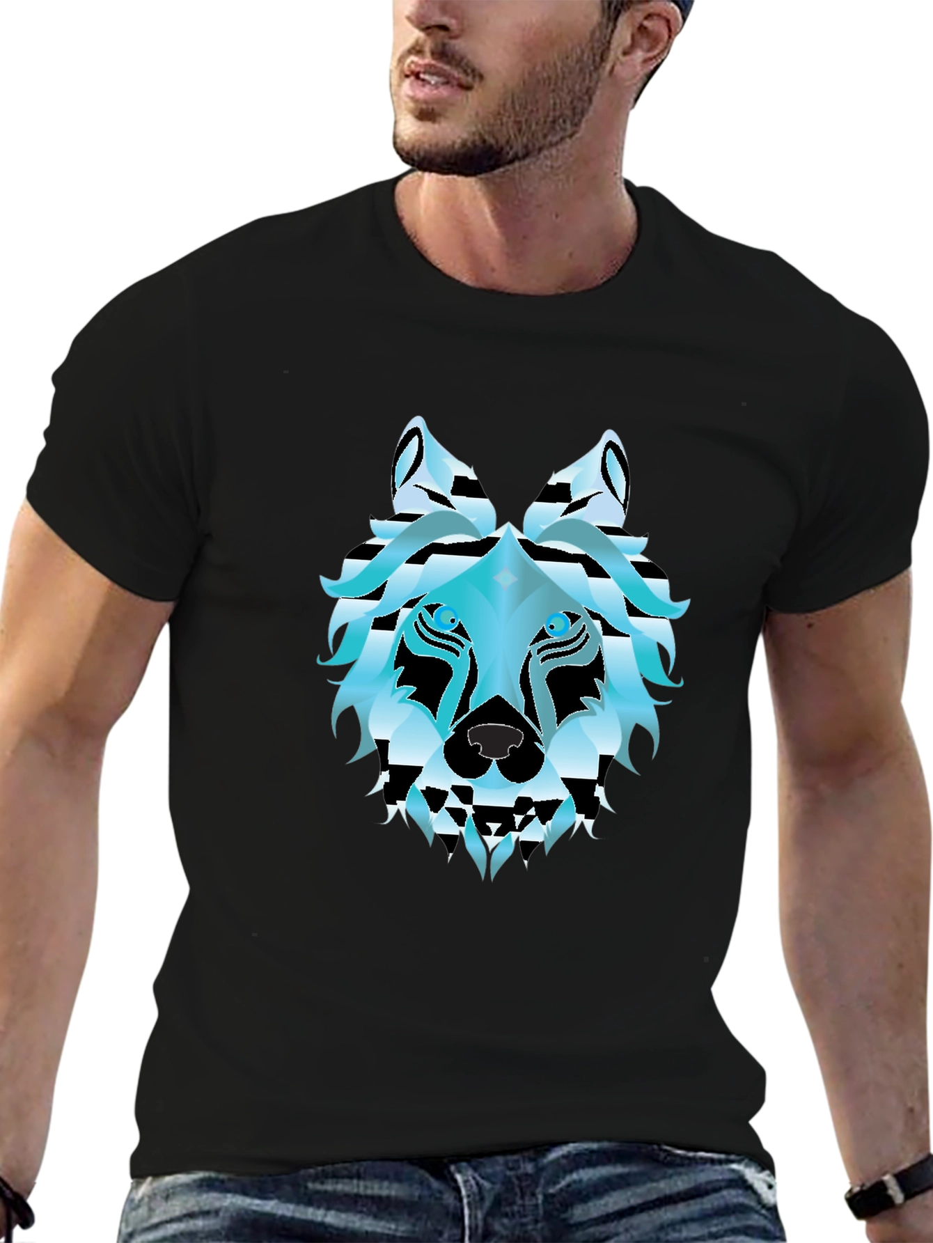 Black Cool Wolf Graphic T-Shirt - Black view 6
