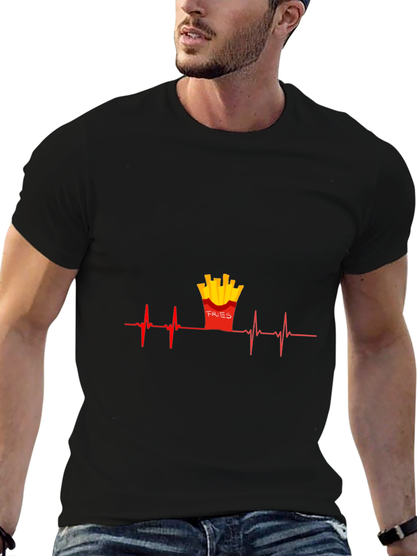 Black Fries Heartbeat Graphic Tee - Unisex Casual Shirt view 6