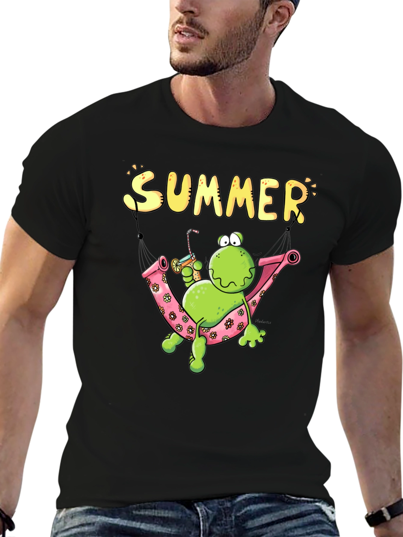 Black Summer Frog Hammock Graphic Tee view 6