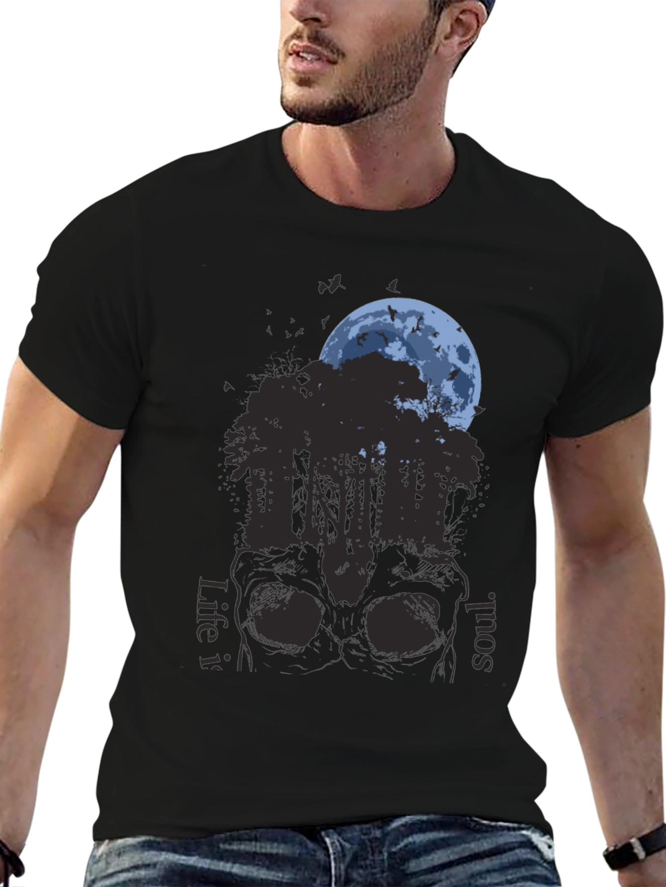 Black Skull Forest Moon Graphic T-Shirt view 6