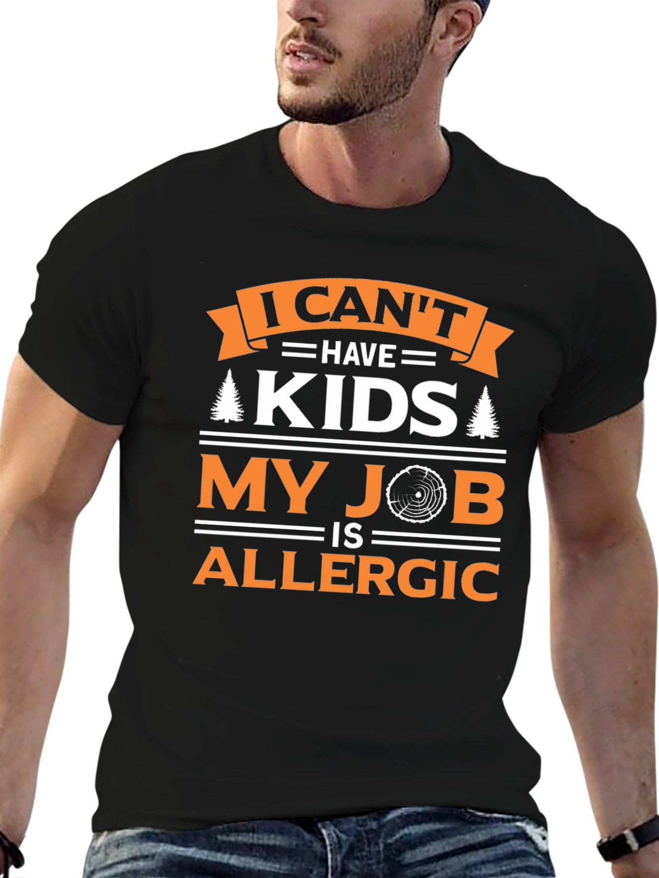 Black Funny Job Allergic T-Shirt view 6