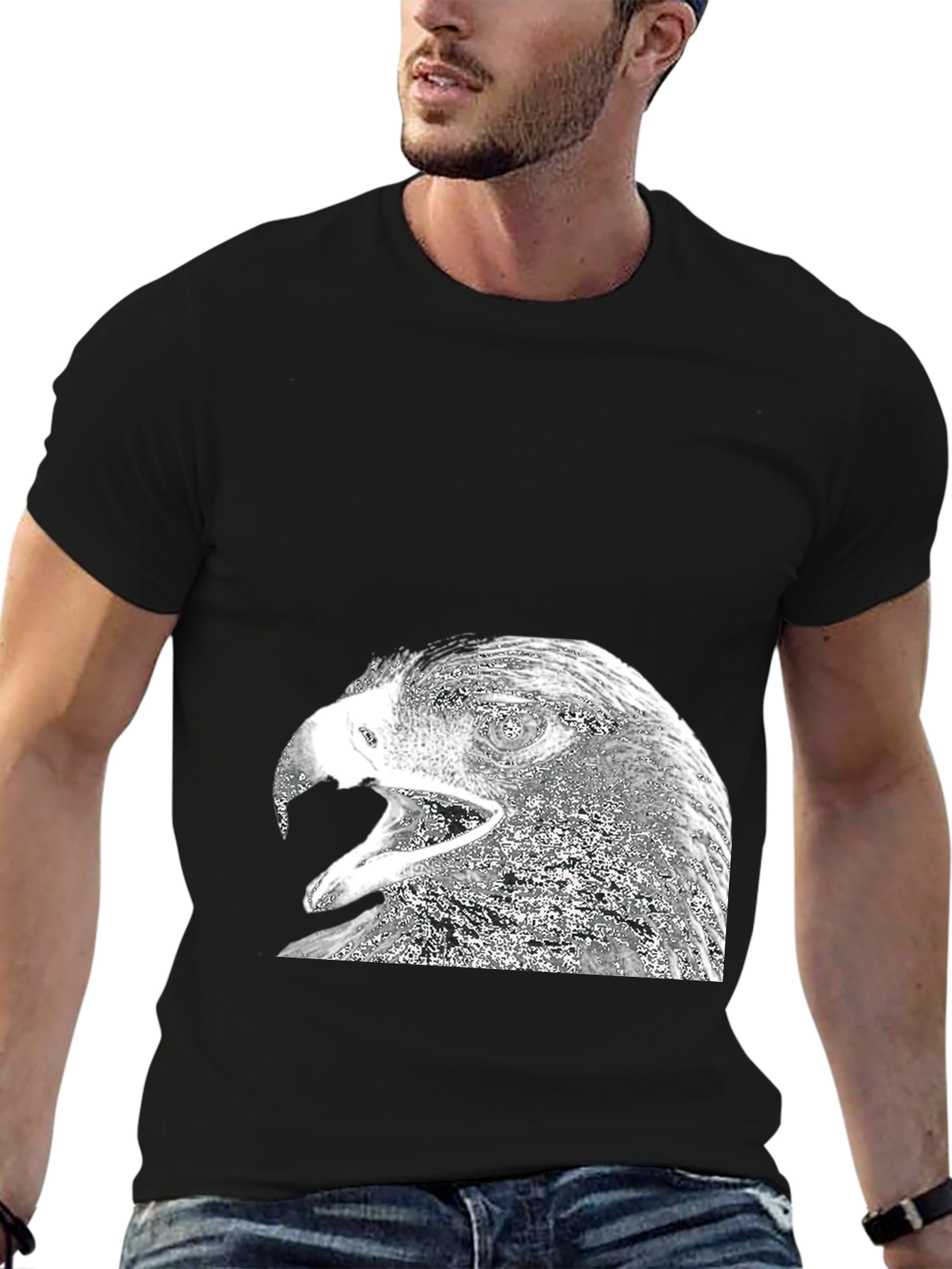 Black Eagle Graphic Print Black T-Shirt for Men view 6