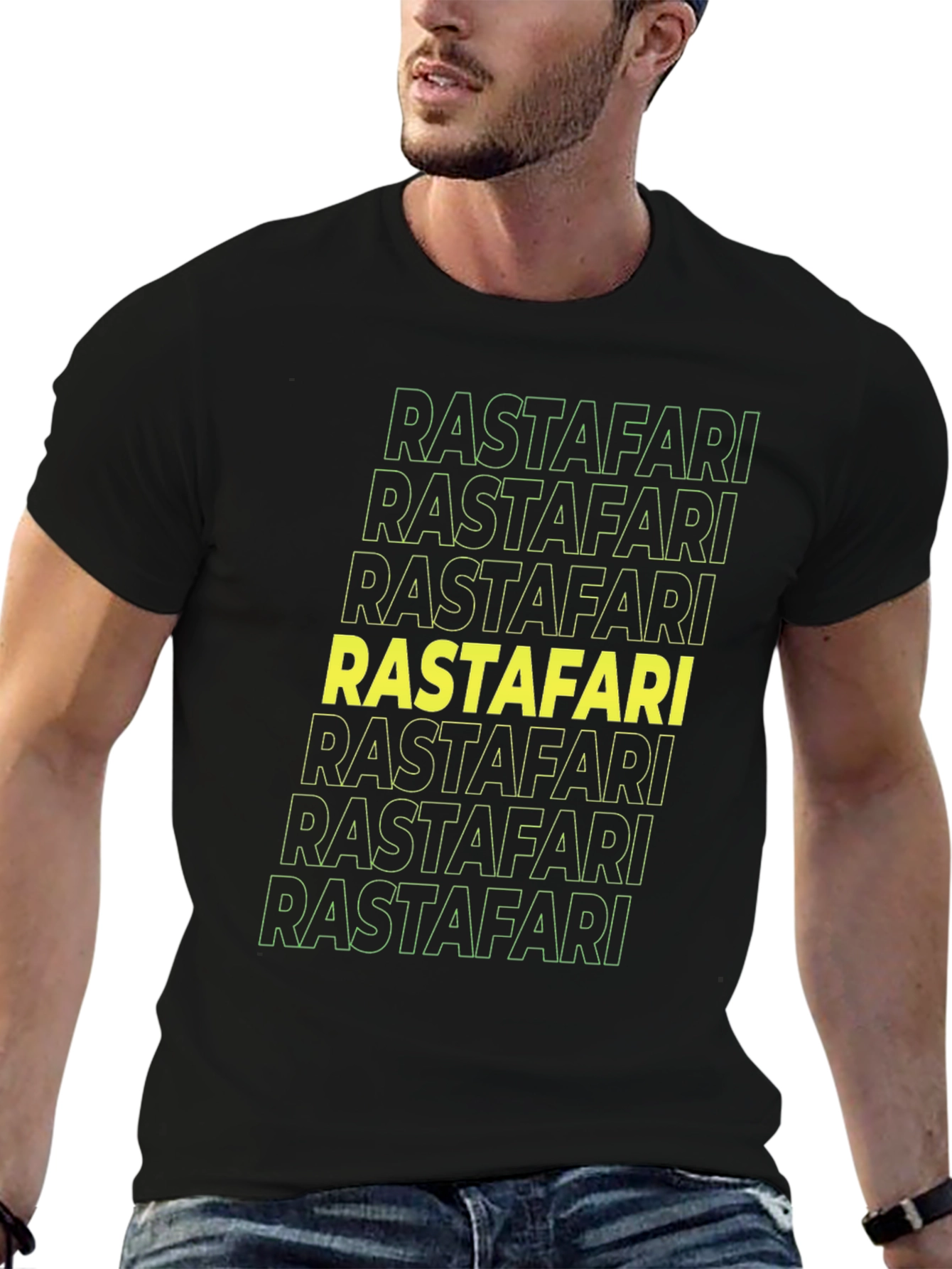Black Rastafari Graphic Print Crew Neck T-Shirt view 6