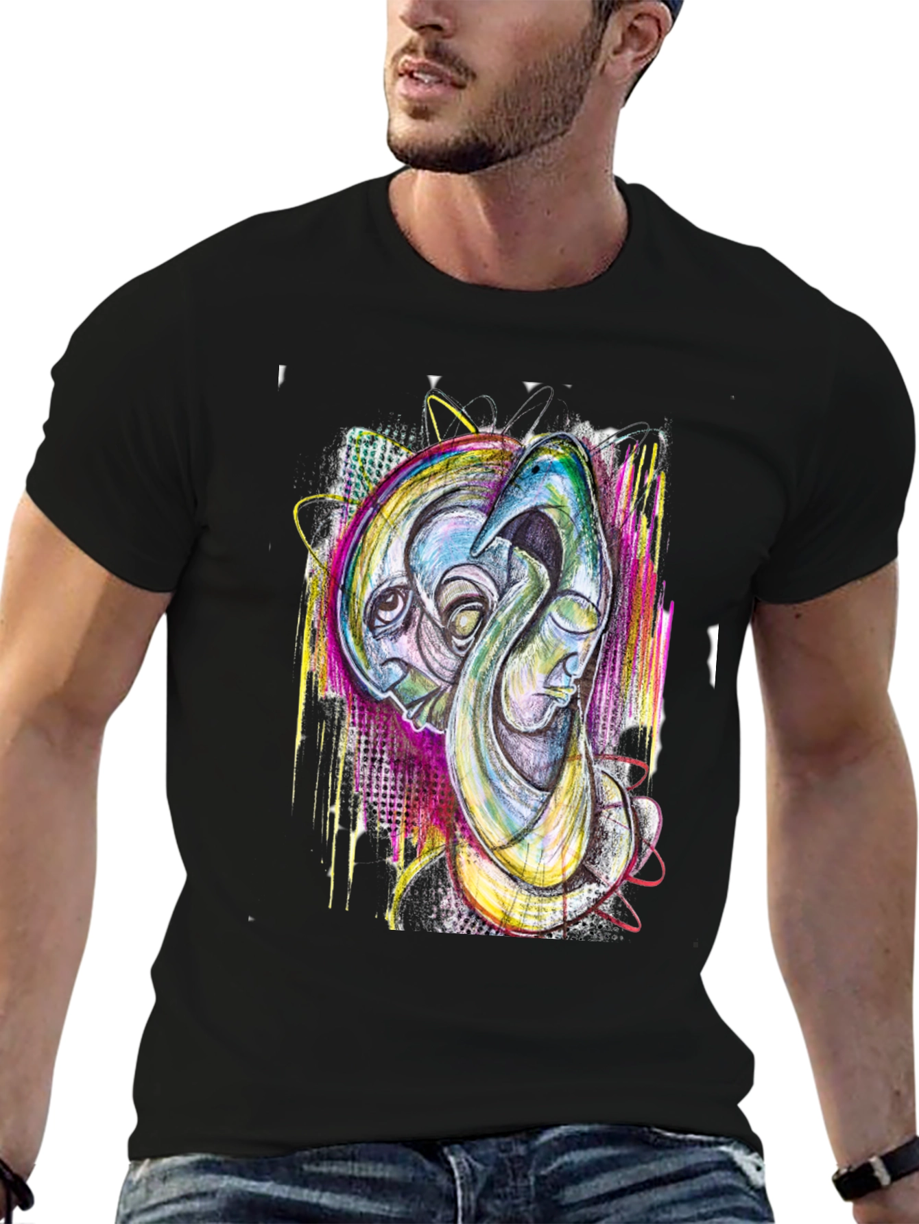 Black Abstract Art Print Black T-Shirt view 6