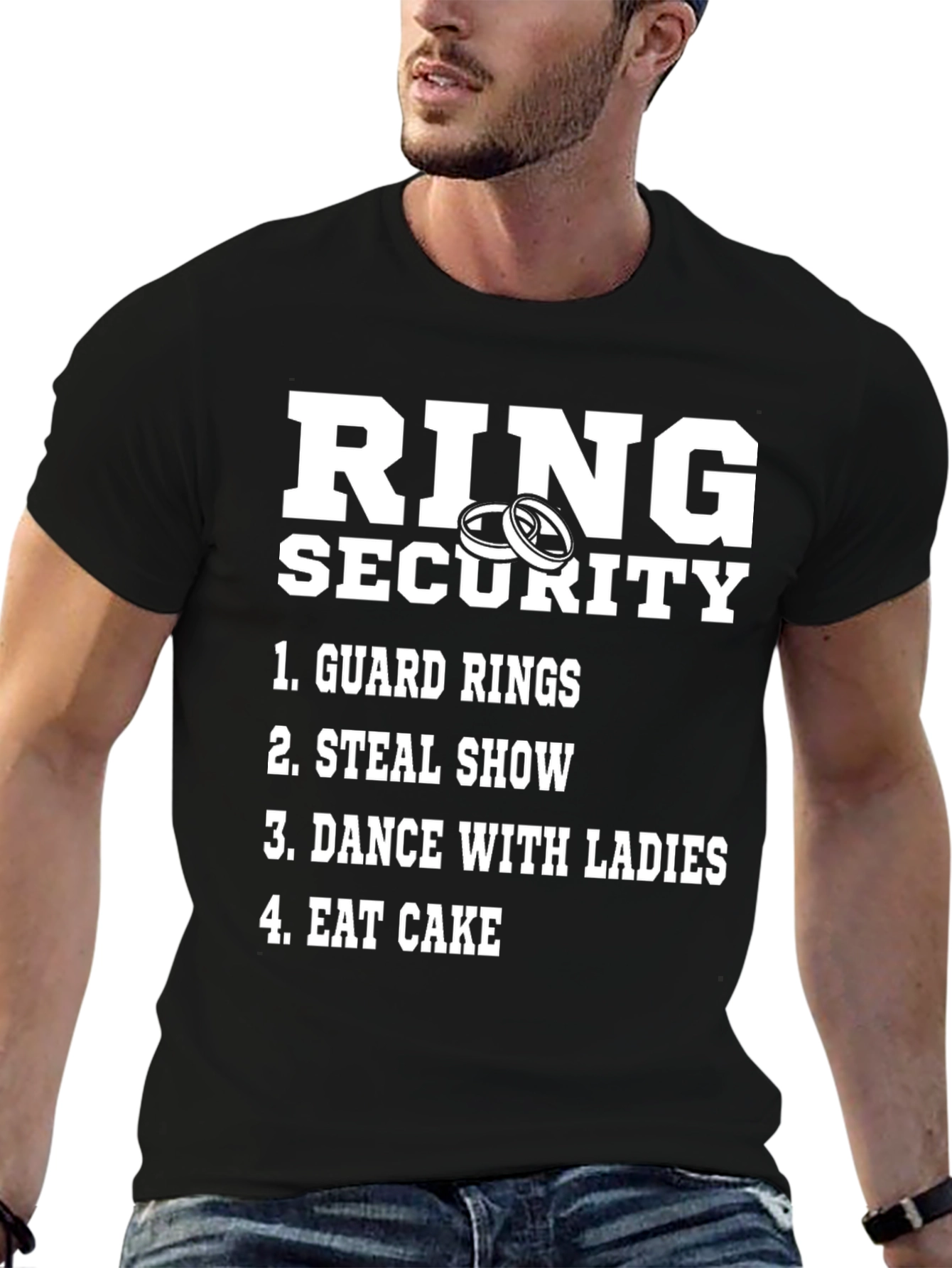 Black Ring Security Graphic T-Shirt - Wedding Humor Tee view 6