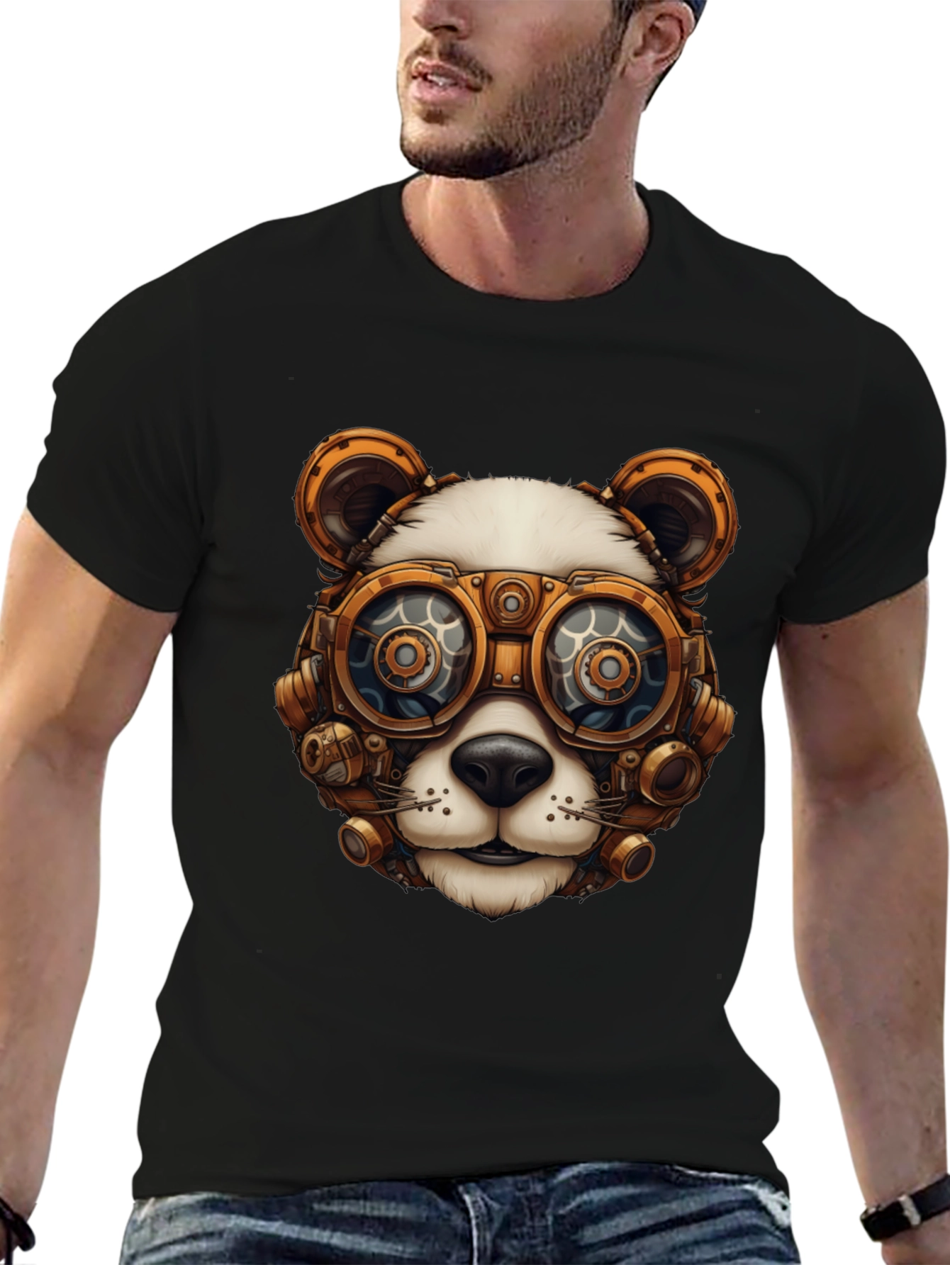 Black Steampunk Panda Graphic T-Shirt view 6