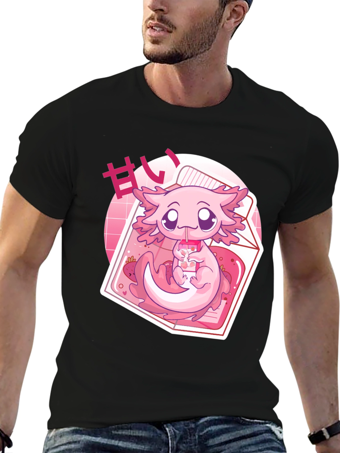 Black Cute Axolotl Kawaii T-Shirt view 6