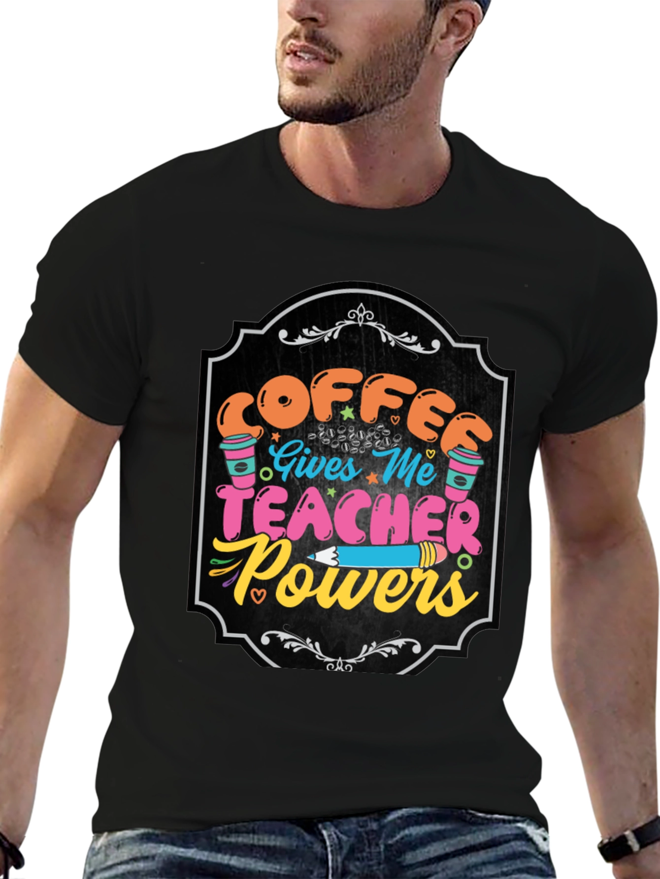 Black Coffee Gives Me Teacher Powers Graphic Tee view 6