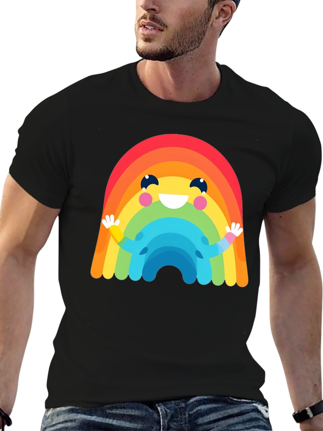 Black Rainbow Character Graphic Black T-Shirt view 6