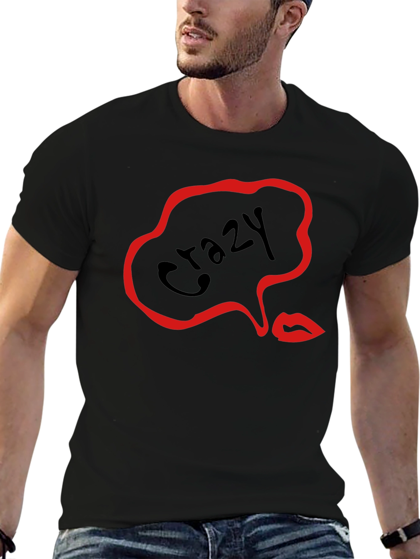 Black Crazy Lips Graphic Black T-Shirt view 6