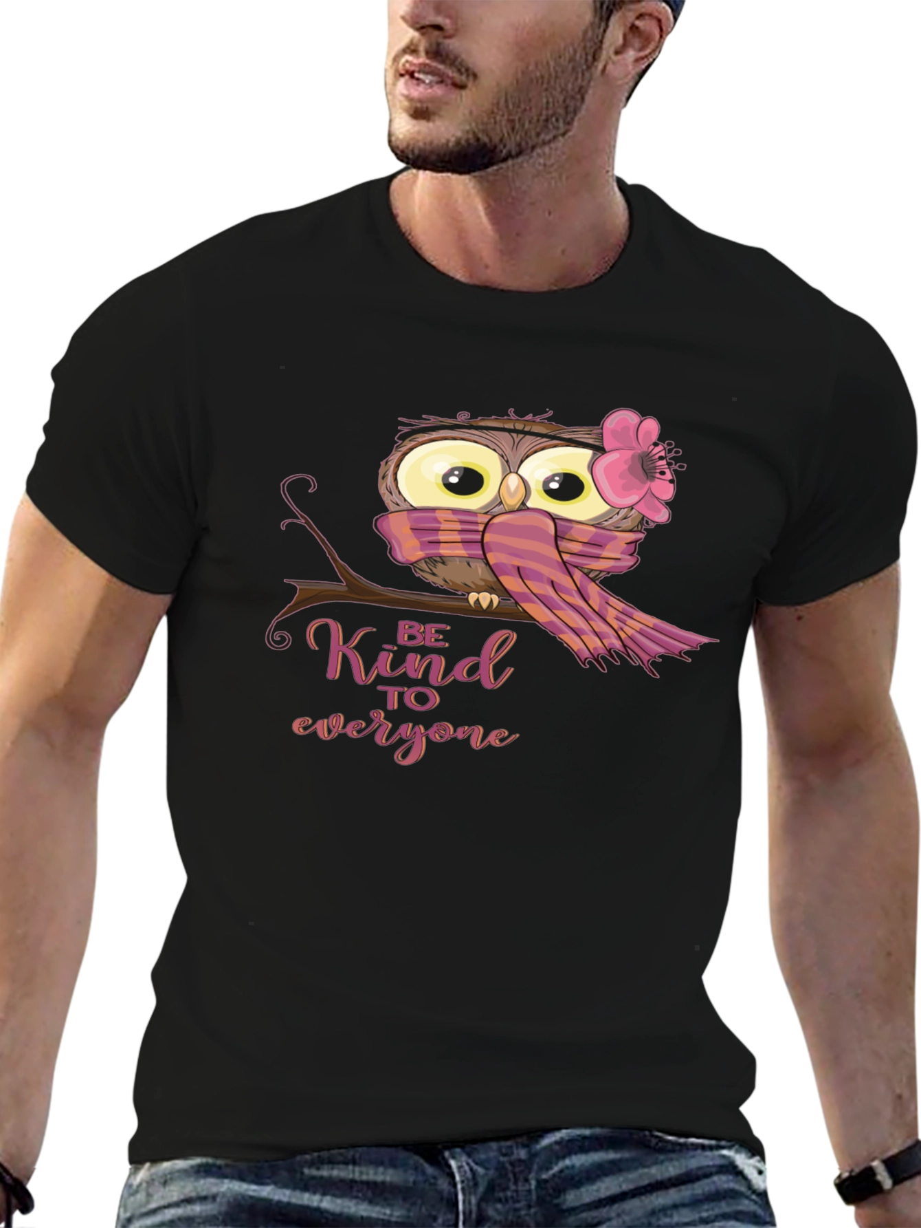 Black Cute Owl Graphic Tee - Be Kind T-Shirt view 6