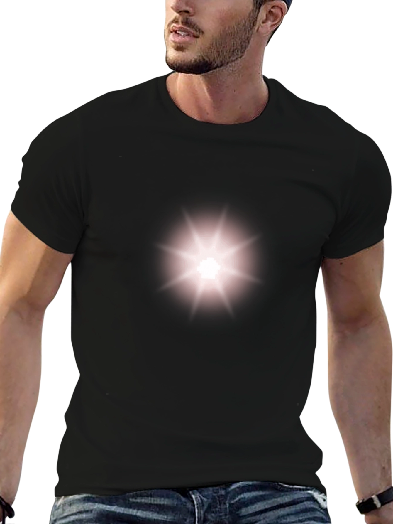 Black Mens Black T-Shirt with Radiant Star Design view 6
