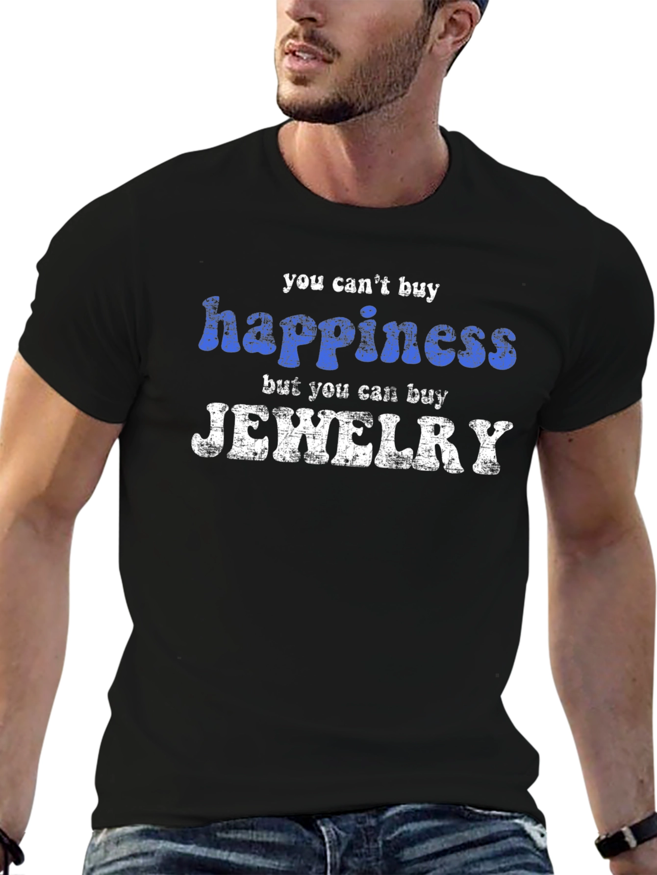 Black Funny Jewelry Lover T-Shirt - Happiness view 6