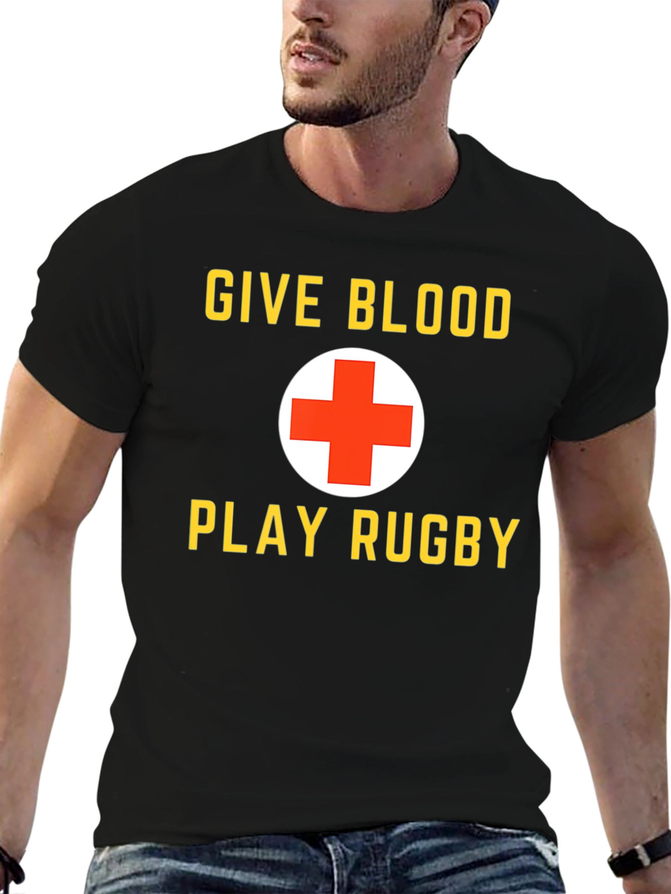 Black Give Blood Play Rugby Black Graphic T-Shirt view 6