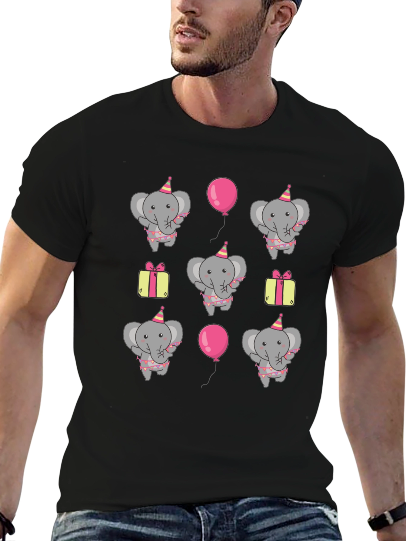Black Elephant Birthday Party T-Shirt - Fun Graphic Tee view 6