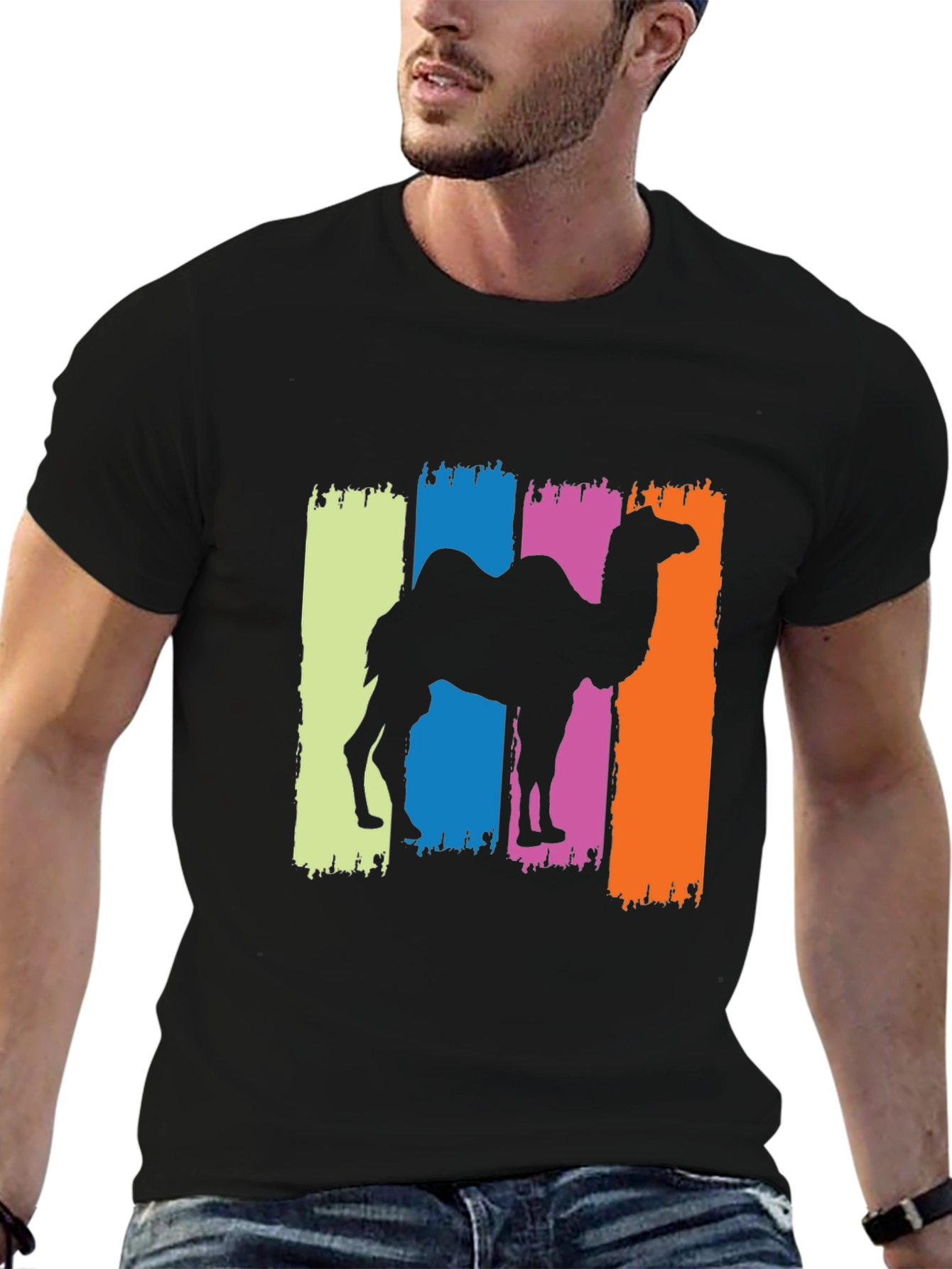 Black Camel Silhouette Graphic Tee - Black Cotton T-Shirt view 6