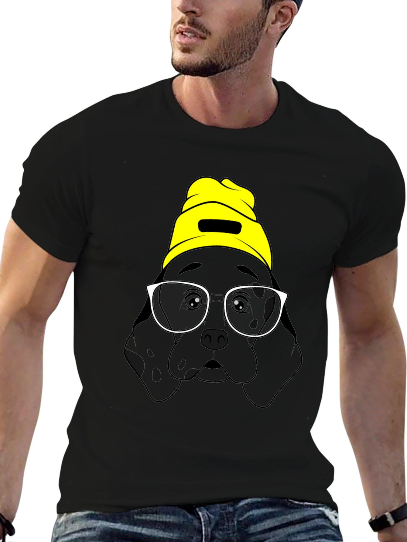 Black Dog in Beanie Graphic T-Shirt view 6