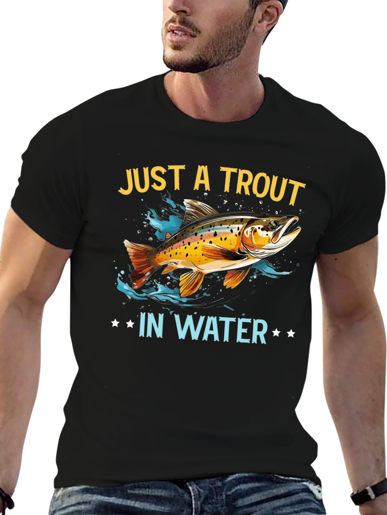 Black Just a Trout in Water Graphic T-Shirt view 6